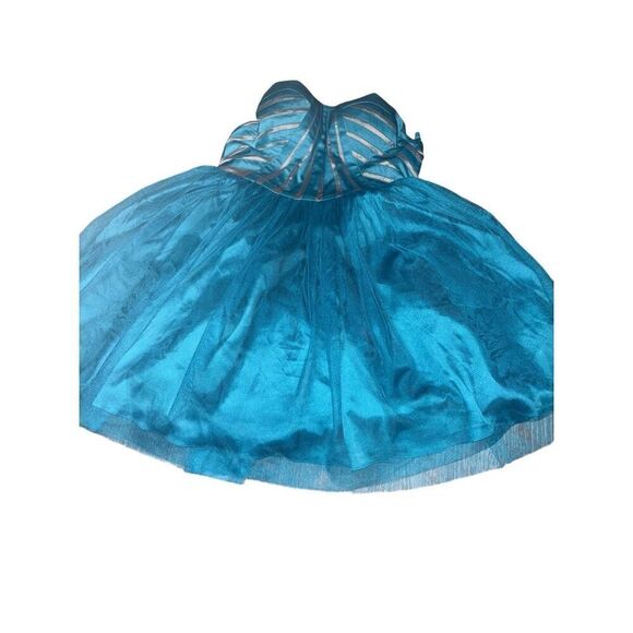 Vintage Cerulean Blue Corset & Tulle Strapless Dress - Picture 2 of 16